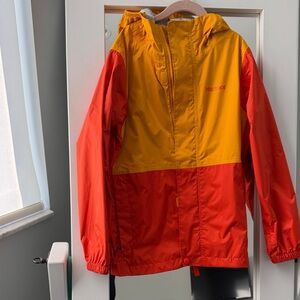 Marmot Kids Hooded Colorblock Rain Jacket in Yellow & Red-Orange